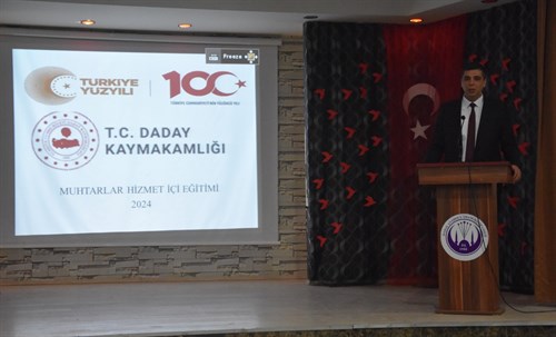Kaymakamımız Sayın Yasin CEVİZCİ başkanlığında, köy ve mahalle muhtarlarına hizmet içi eğitimi toplantısı düzenlendi.